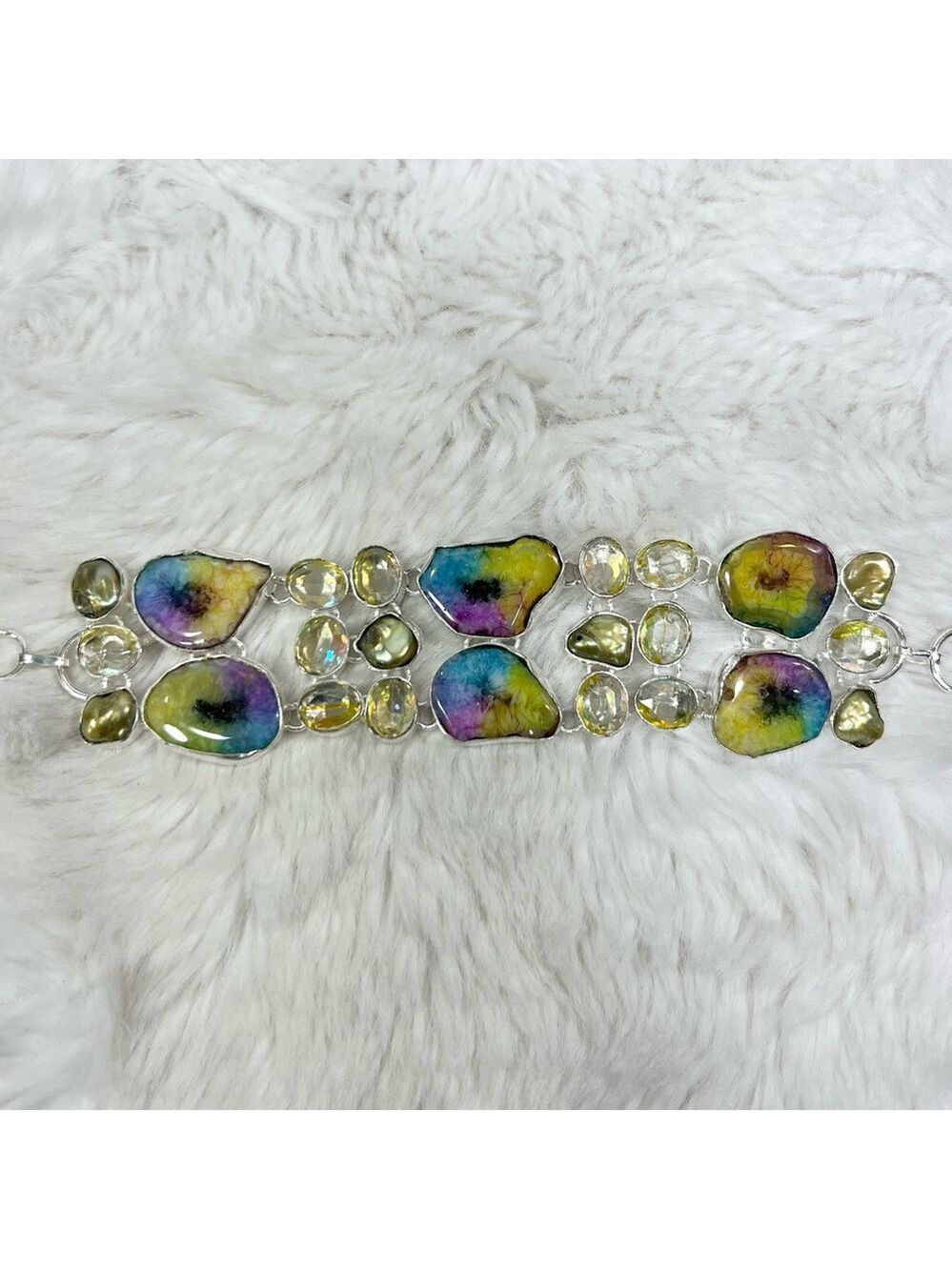 Rainbow Solar Quartz 925 Large Gemstone Necklace & Bracelet Set - Picture 3 of 8